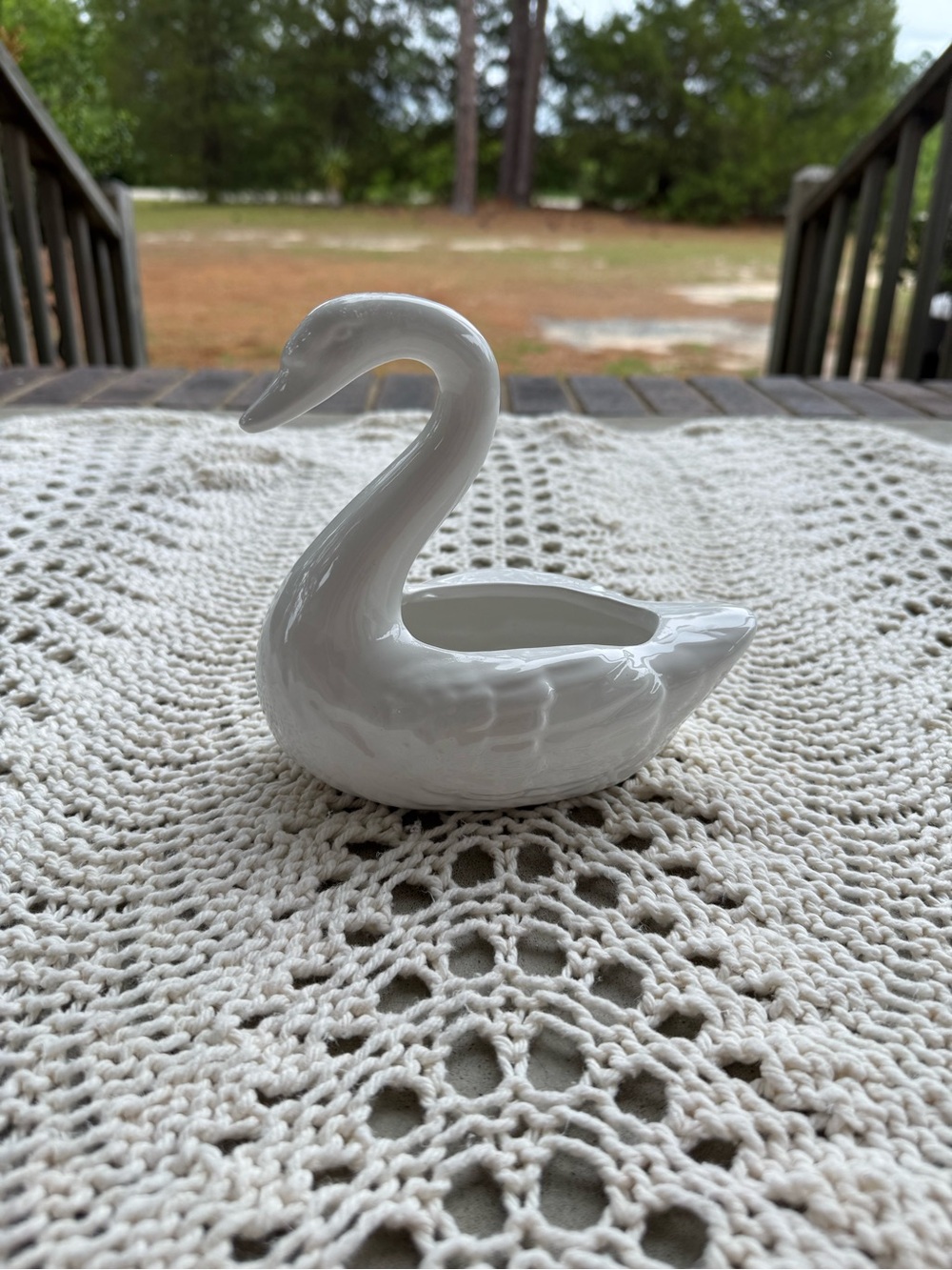 White Ceramic Swan Planter - Decorative Home Accent